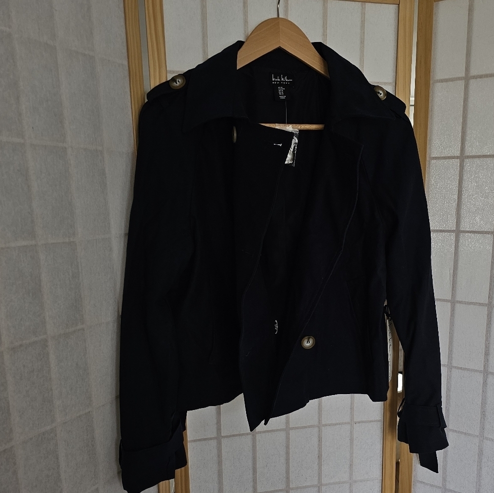 Navy blue cropped trench coat - Picture 2 of 6